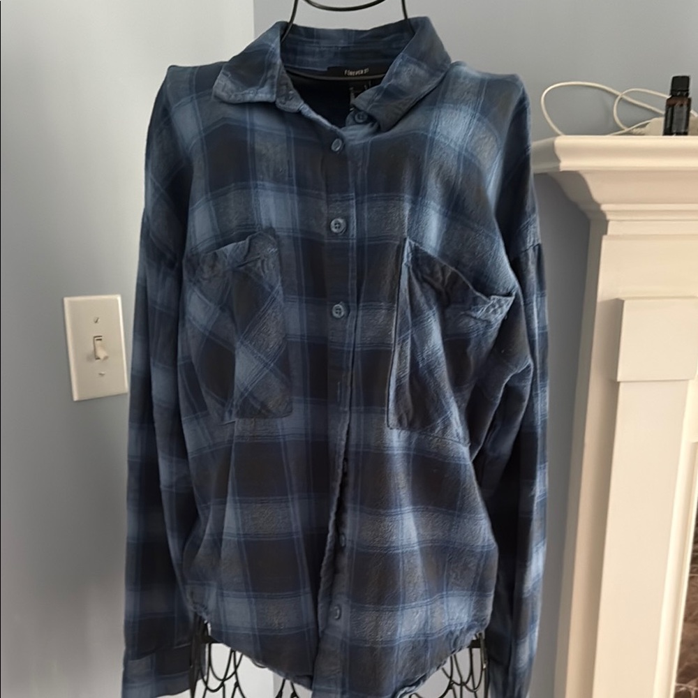 Blue Plaid Button-Up Shirt